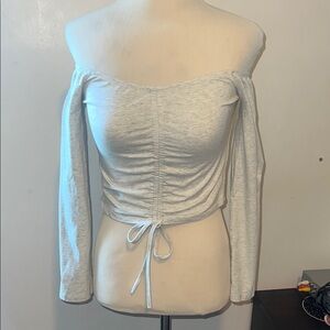 Elegant Off-Shoulder Ruched Blouse - Soft Gray